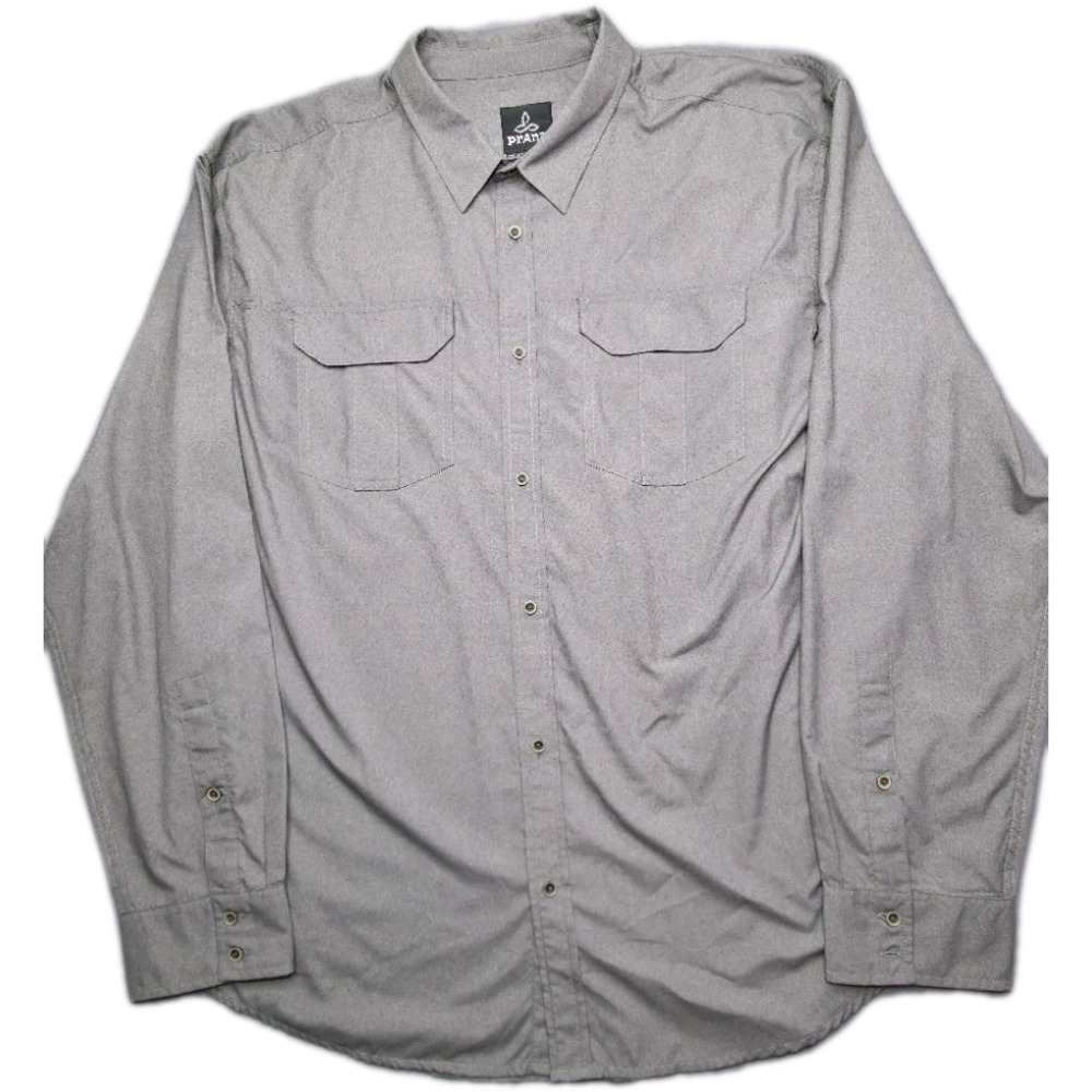 Men's Gray prAna Long Sleeve Lightweight Hiking Shirt Roll up Sleeves XXL